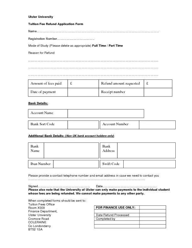 Tuition Fee Refund Application Form
