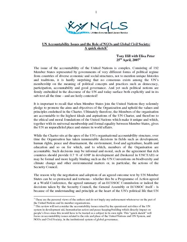 UN Accountability Issues and the Role of NGOs and Global Civil Society