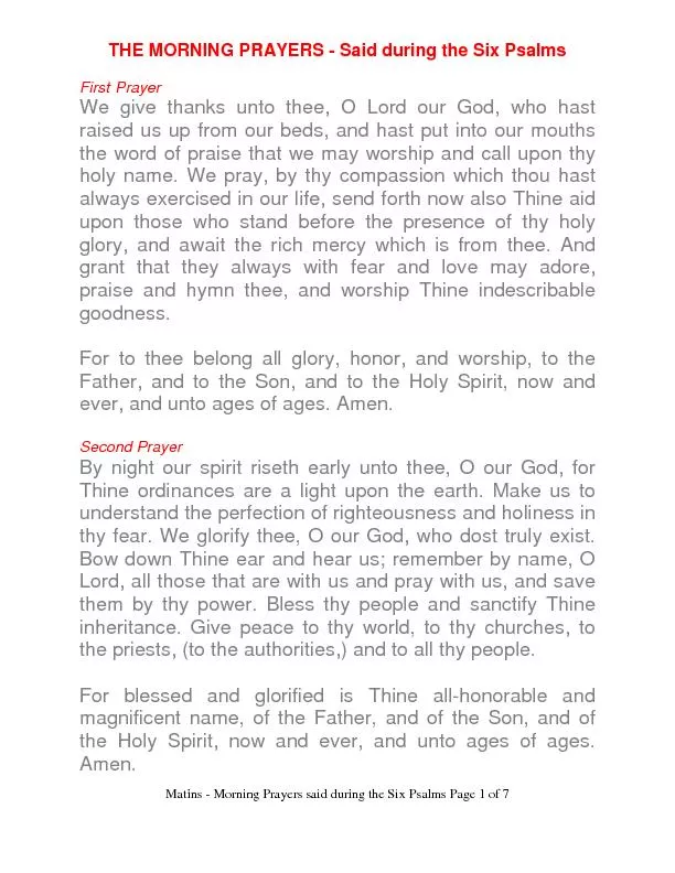 Matins - Morning Prayers said during the Six Psalms Page 1 of 7 
...