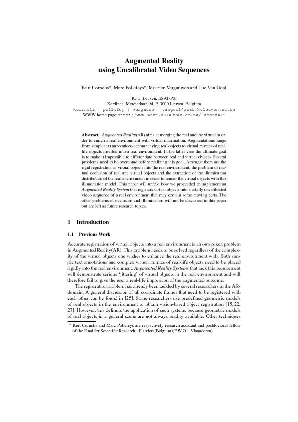 AugmentedRealityusingUncalibratedVideoSequencesKurtCornelis ,MarcPolle