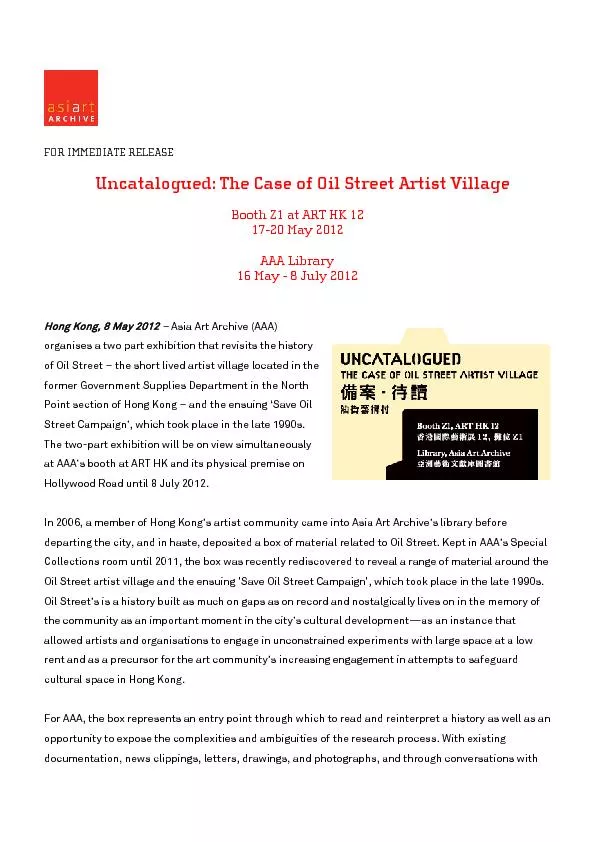 Uncatalogued: The Case of Oil Street Artist Village Booth Z1 at ART HK