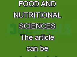 INTERNATIONAL JOURNAL OF FOOD AND NUTRITIONAL SCIENCES The article can be downloaded from