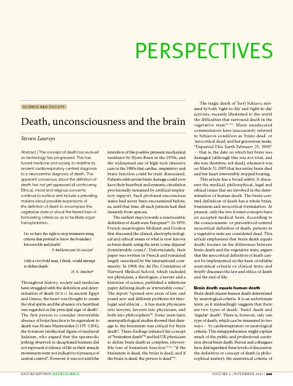 SCIENCE AND SOCIETYDeath, unconsciousness and the brainSteven Laureysa