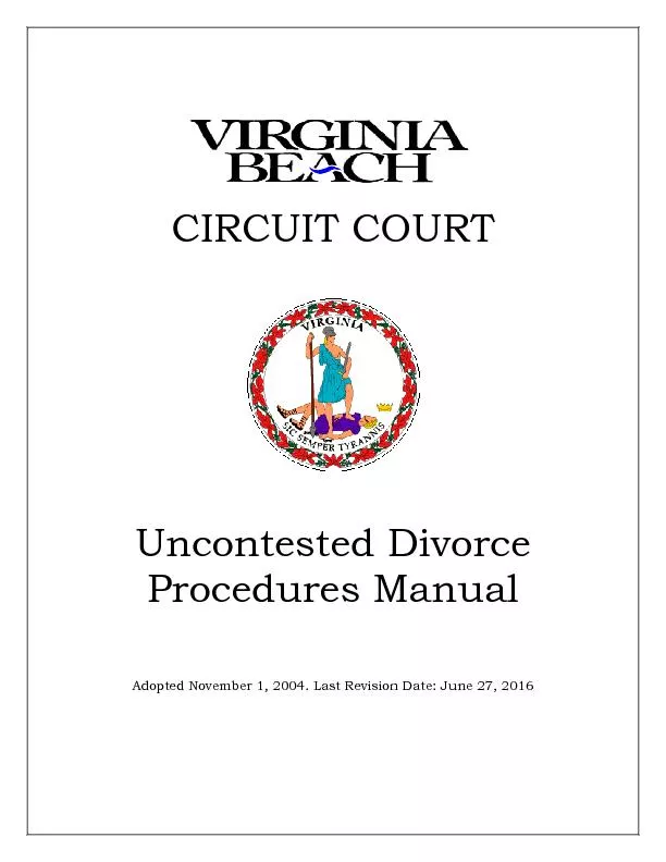 CIRCUIT COURT   Uncontested DivorceProcedures Manual  Adopted Novemb