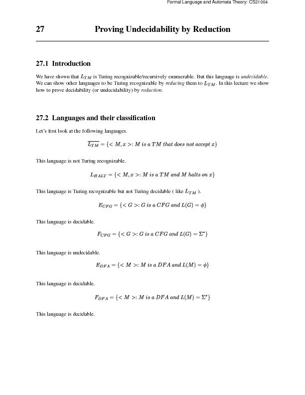 FormalLanguageandAutomataTheory:CS2100427ProvingUndecidabilitybyReduct