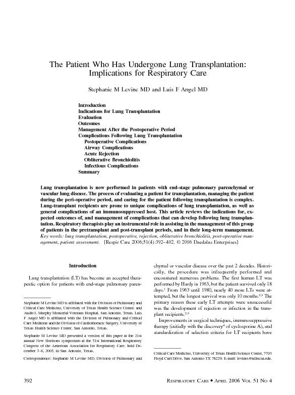 ThePatientWhoHasUndergoneLungTransplantation:ImplicationsforRespirator