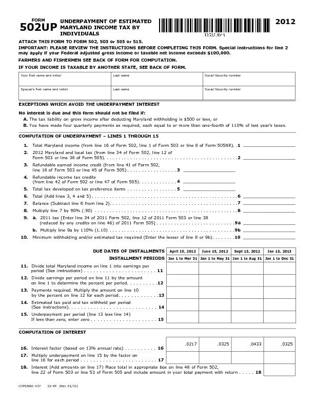 COM/RAD 017     12-49   (Rev 01/13)MARYLAND INCOME TAX BY PAGE 2Sectio