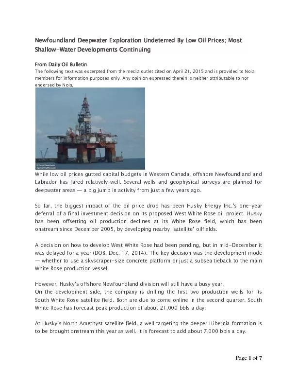Newfoundland Deepwater Exploration Undeterred By Low Oil Prices; Most