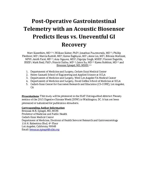 Operative Gastrointestinal Telemetry with Acoustic Biosensor PredictsI