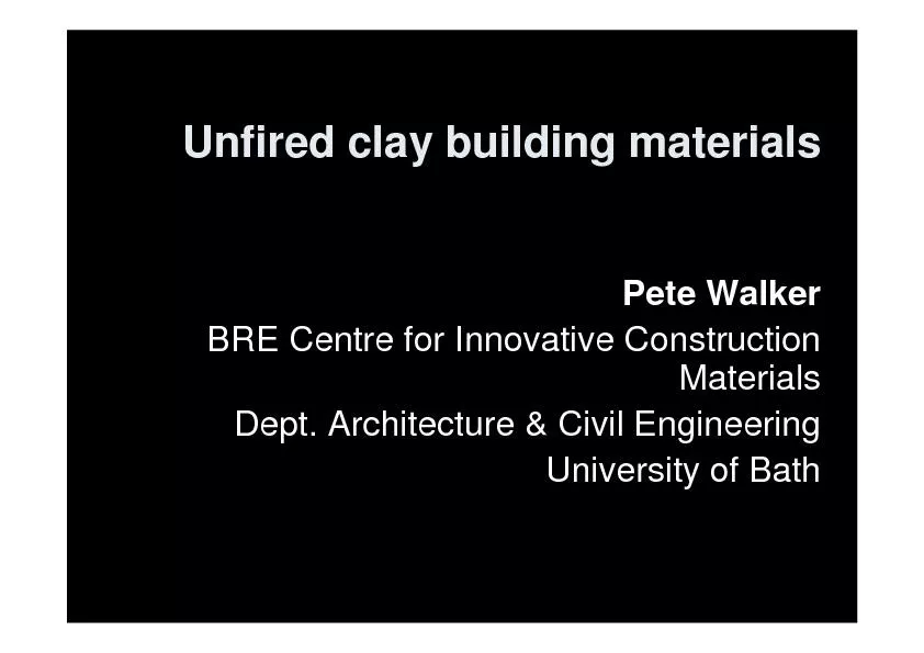 Unfired clay building materials BRE Centre for Innovative Construction