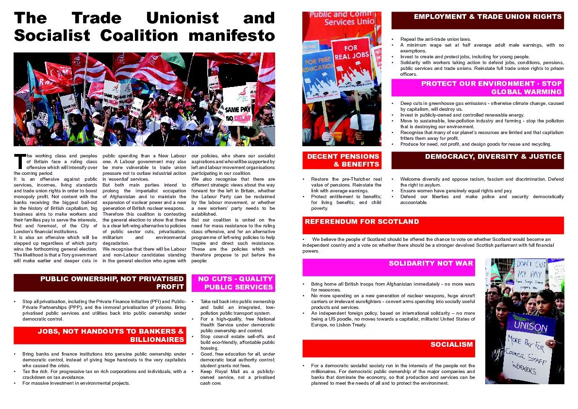 The Trade Unionist andSocialist Coalition manifesto