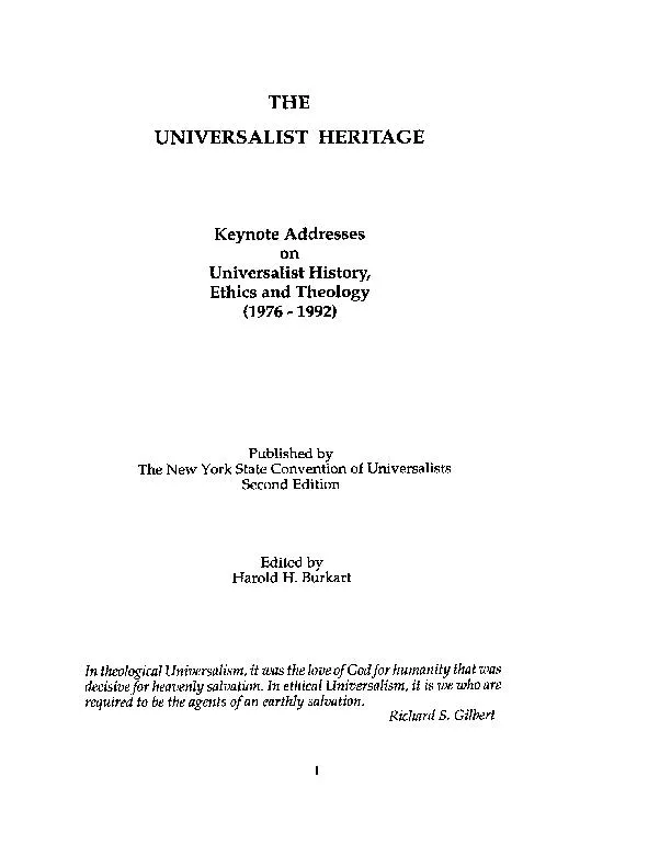 THE UNIVERSALIST HERITAGE Keynote Addresses on Universalist History, E