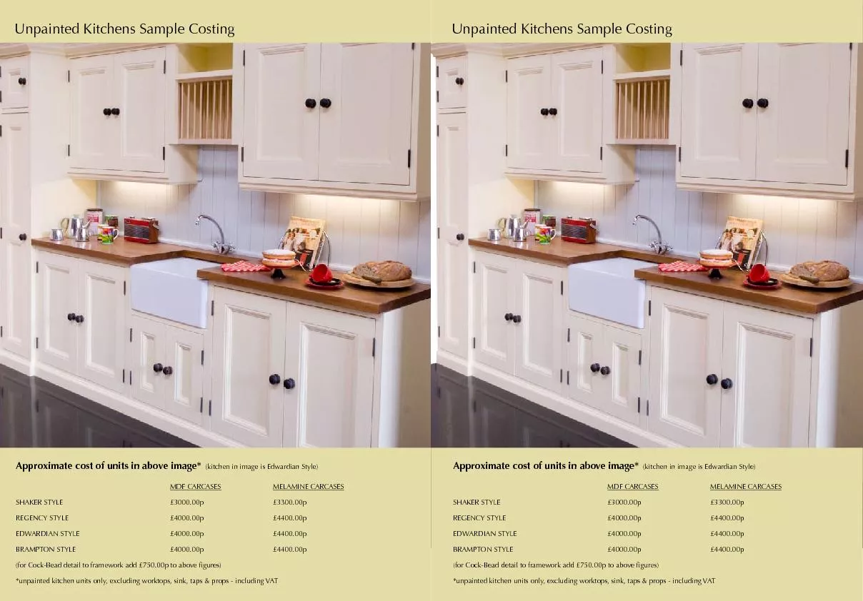Approximate cost of units in above image*(kitchen in image is Edwardia