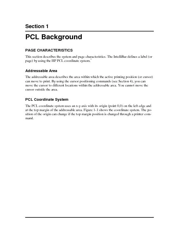 Section 1 PCL Background PAGE CHARACTERISTICS This section describes t