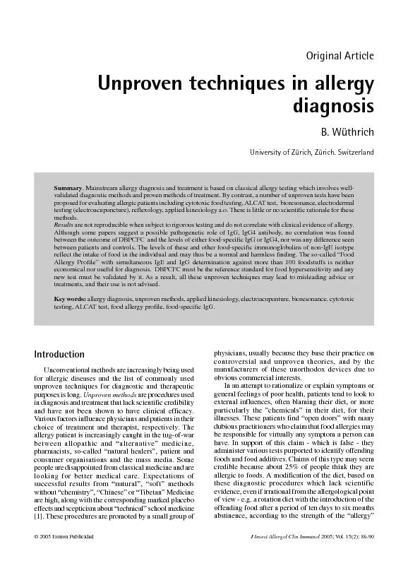 Unproven techniques in Allergy DiagnosisJ Invest Allergol Clin Immunol