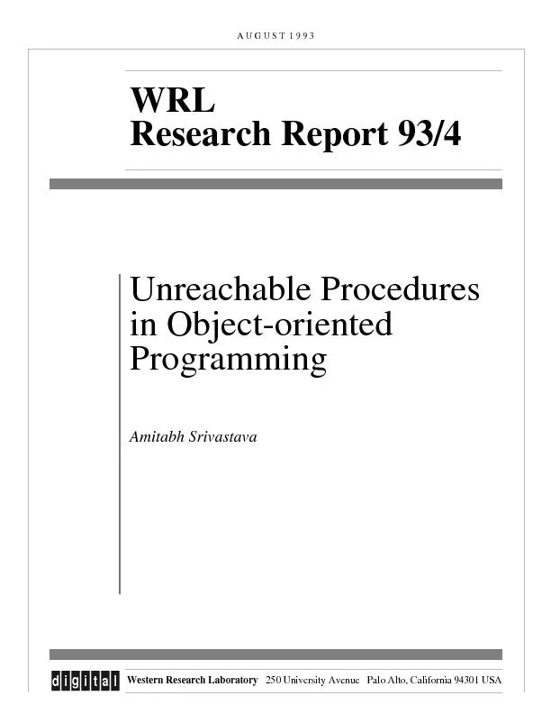 A U G U S T  1 9 9 3WRLResearch Report 93/4Unreachable Proceduresin Ob