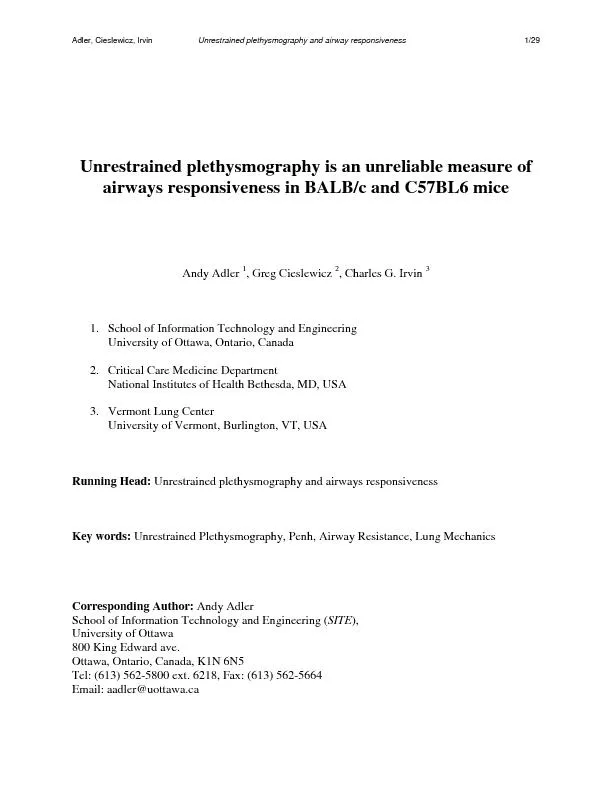 Adler, Cieslewicz, Irvin Unrestrained plethysmography and airway respo