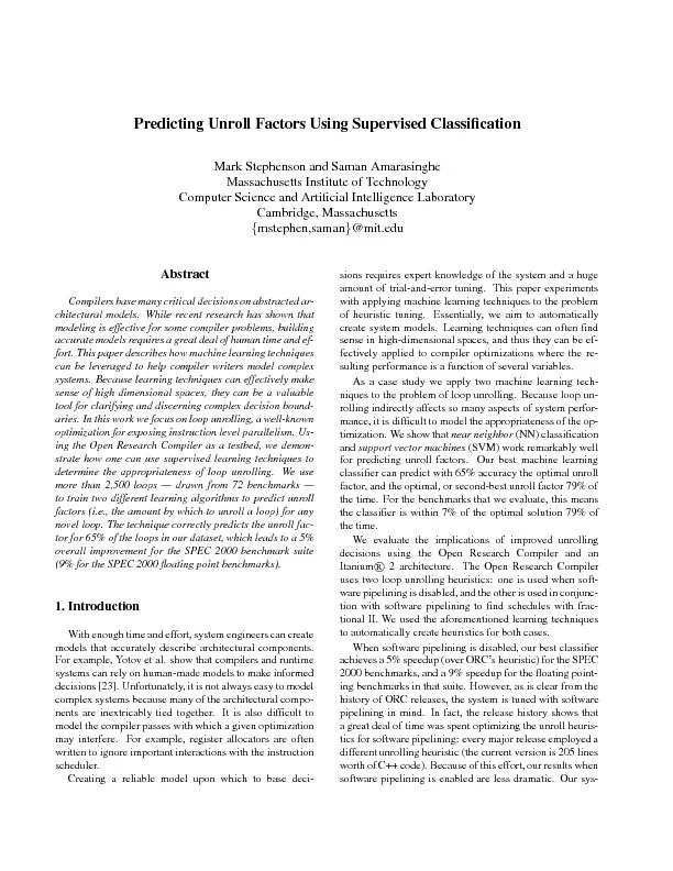 PredictingUnrollFactorsUsingSupervisedClassi