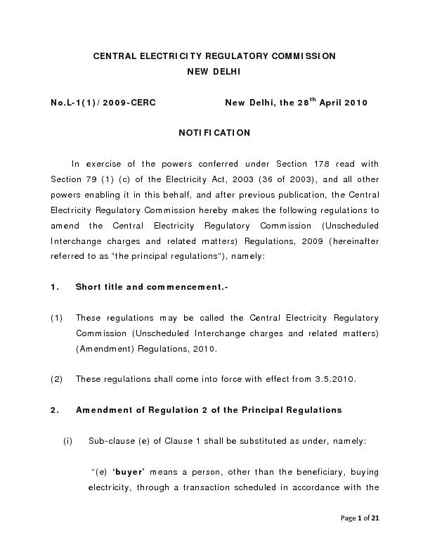 CENTRAL ELECTRICITY REGULATORY COMMISSION NEW DELHI No.L-1(1)/2009-CER
