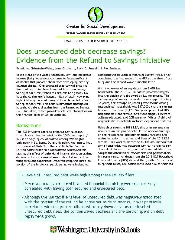 Does unsecured debt decrease savings? Evidence from the Refund to Savi