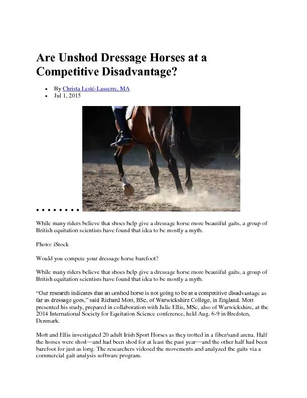 Are Unshod Dressage Horses at a