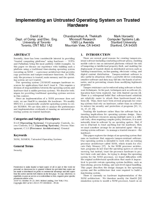 ImplementinganUntrustedOperatingSystemonTrustedHardwareDavidLieDept.of