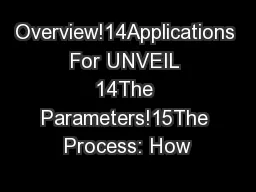 Overview!14Applications For UNVEIL 14The Parameters!15The Process: How