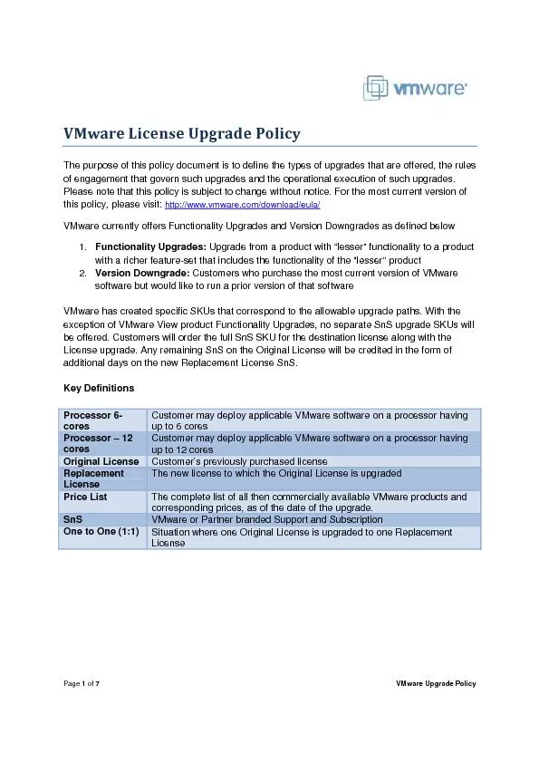 Page  of 7 VMware Upgrade Policy