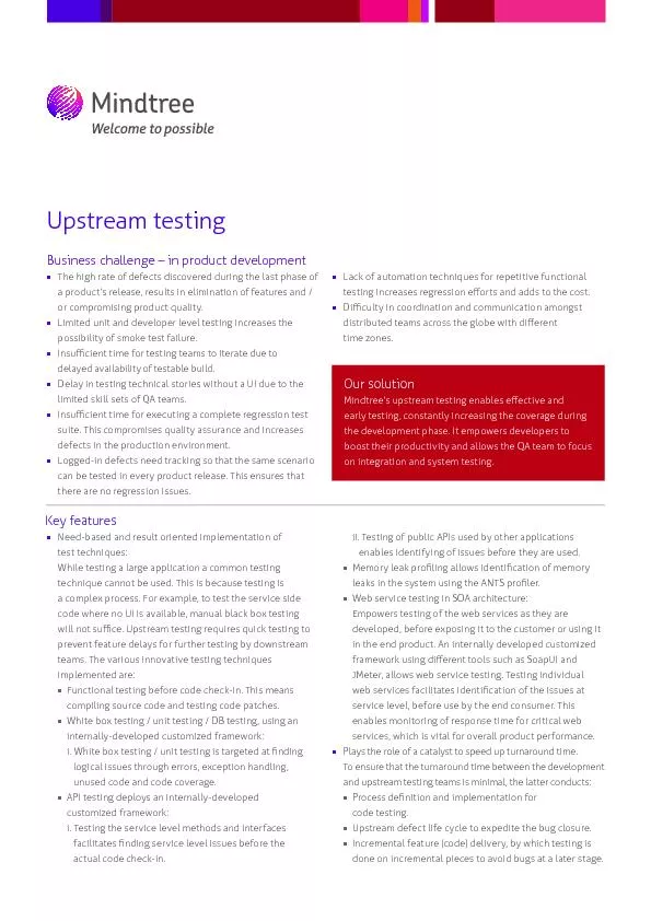 Upstream testingBusiness challenge – in product developmentThe hi