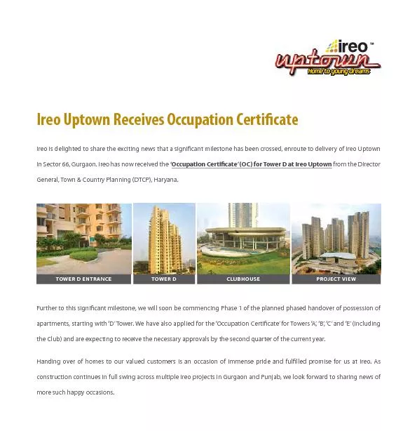 Ireo Uptown Receives Occupation CerticateIreo is delighted to share t