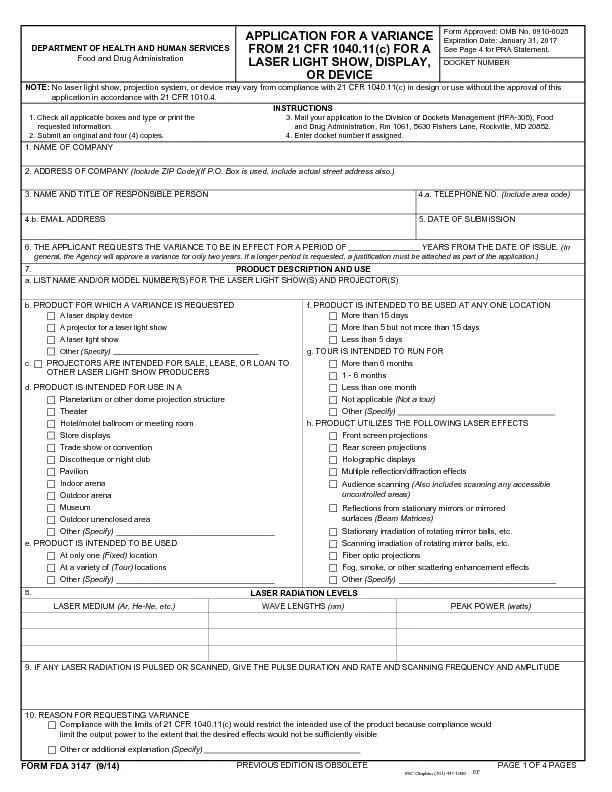 Form Approved: OMB No. 0910-0025 Expiration Date: January 31, 2017  
.