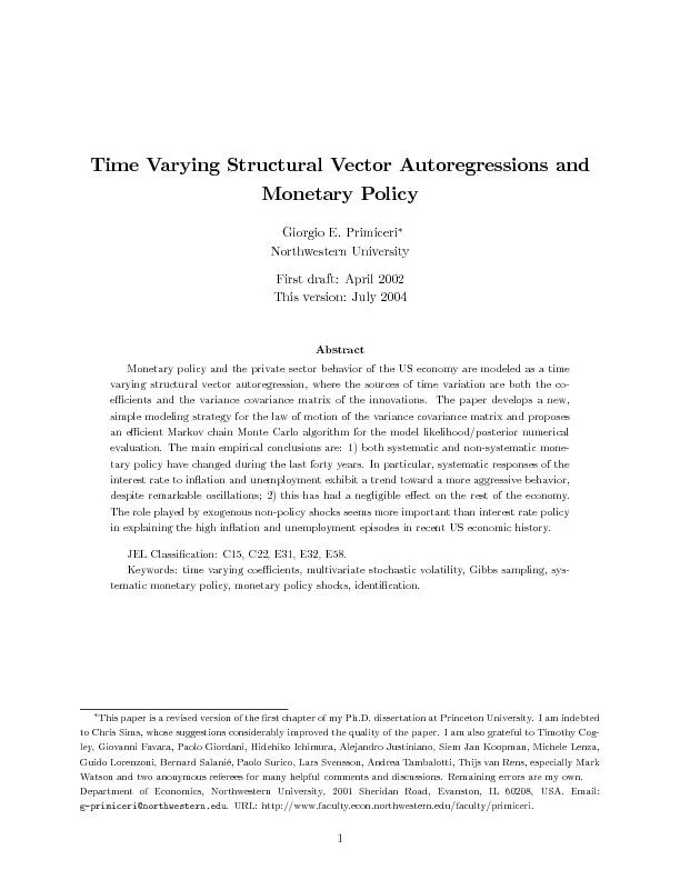 TimeVaryingStructuralVectorAutoregressionsandMonetaryPolicyGiorgioE.Pr