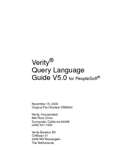 VerityQuery Language for PeopleSoftNovember 15, 2003Original Part Numb