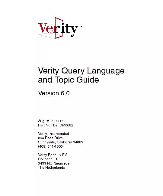 Copyright 2005 Verity, Inc. All rights reserved. No part of this publi