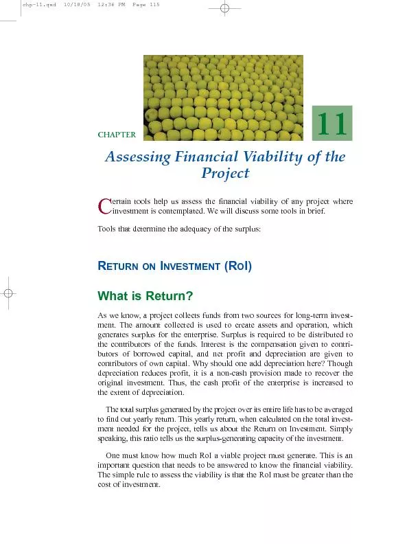 Assessing Financial Viability of theProjectinvestment is contemplated.