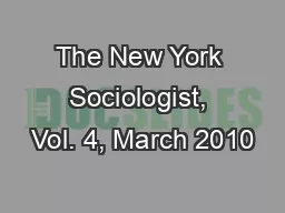 The New York Sociologist, Vol. 4, March 2010