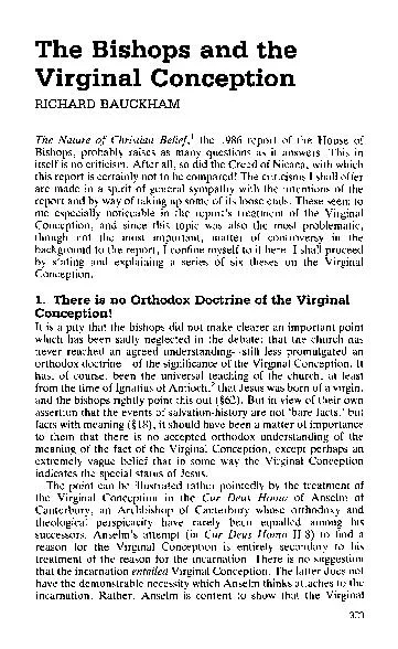 The Bishops and the Virginal Conception RICHARD