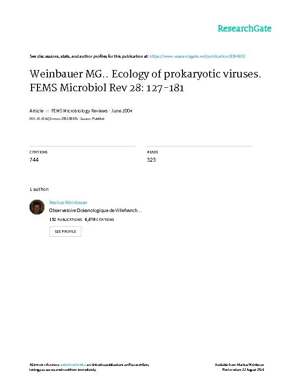 EcologyofprokaryoticvirusesMarkusG.WeinbauerDepartmentofBiologicalOcea