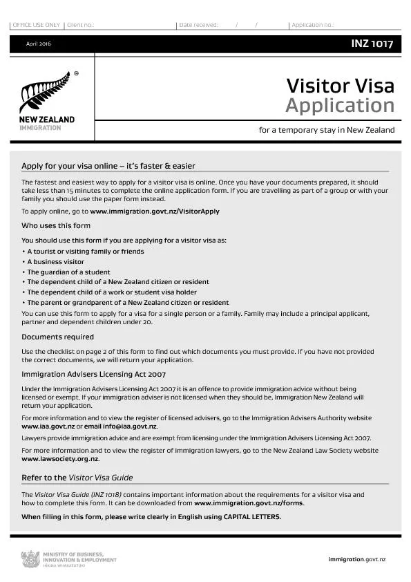 16 – Visitor Visa Application – April 2016