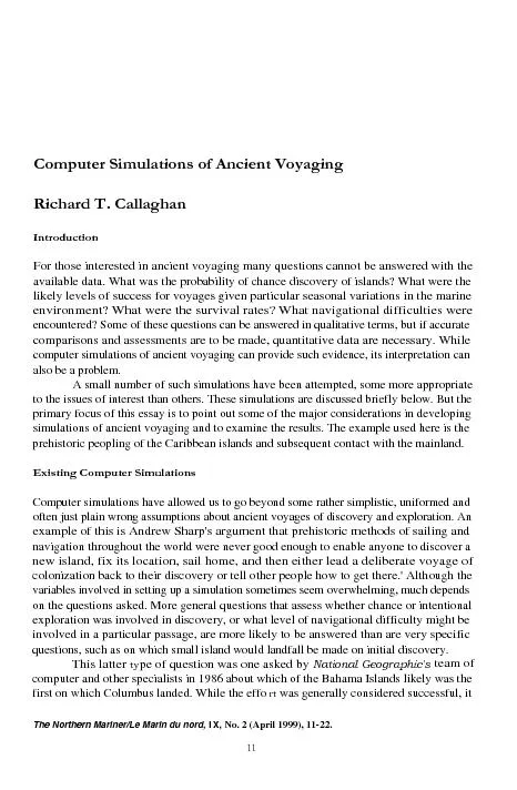 Computer Simulations of Ancient VoyagingRichard T. CallaghanIntroducti