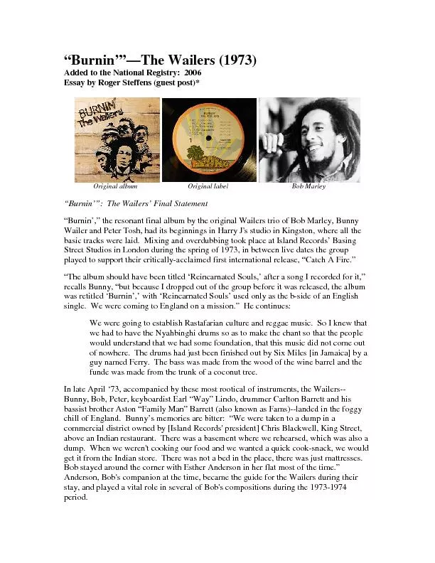 BurninThe Wailers (1973)Added to the National Registry:  2006Essay by