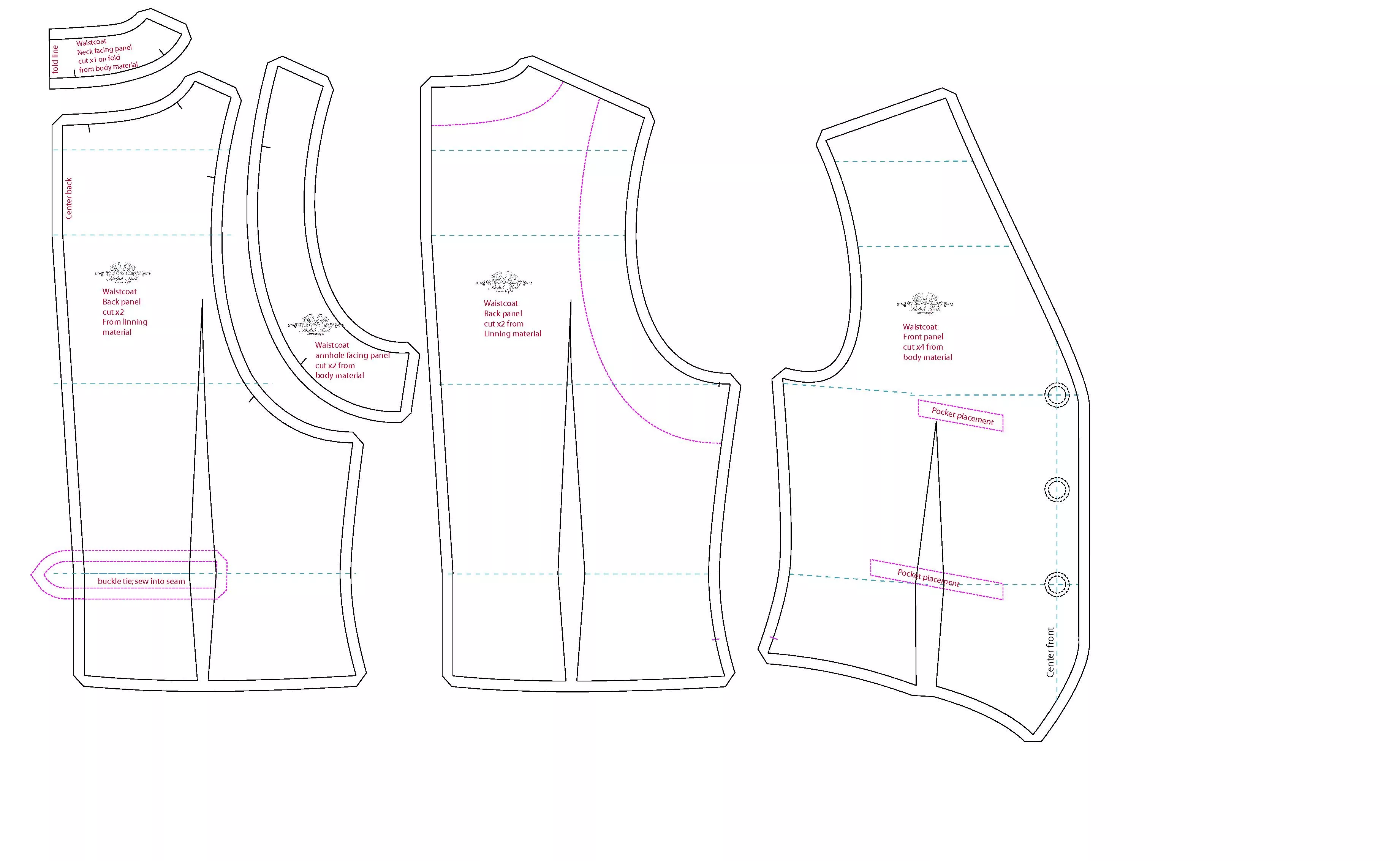 Center frontWaistcoatFront panelcut x4 from body material
