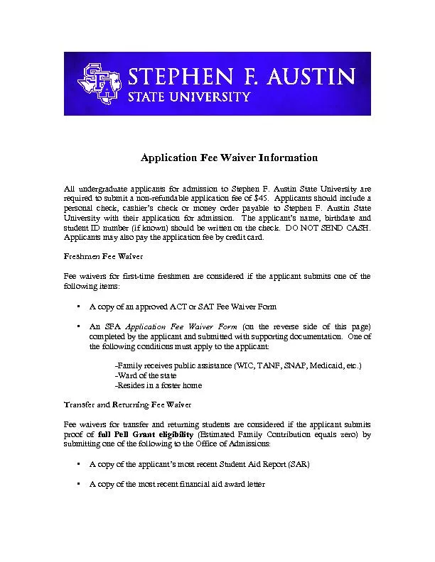 Application Fee Waiver Informationundergraduate applicants for admissi