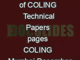 Proceedings of COLING  Technical Papers  pages  COLING  Mumbai December