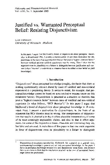 Warranted Perceptual Belief: Resisting Disjunctivism this paper 
...