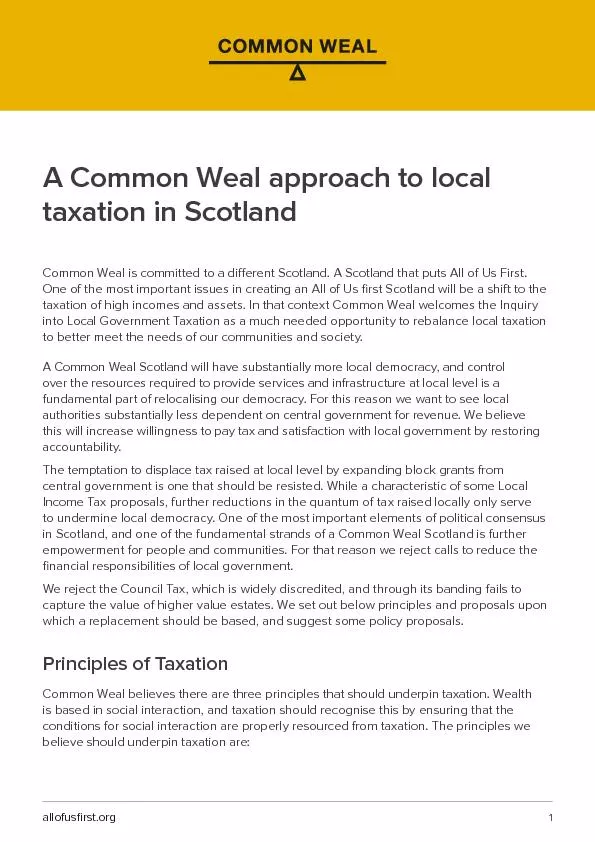 A Common Weal approach to local taxation in ScotlandCommon Weal is com