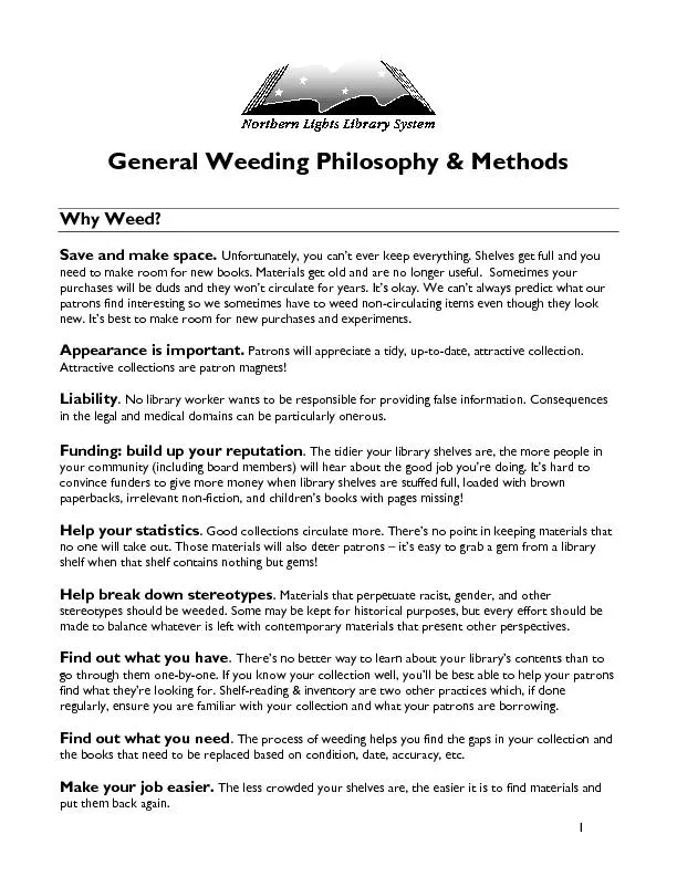 General Weeding Philosophy & Methods