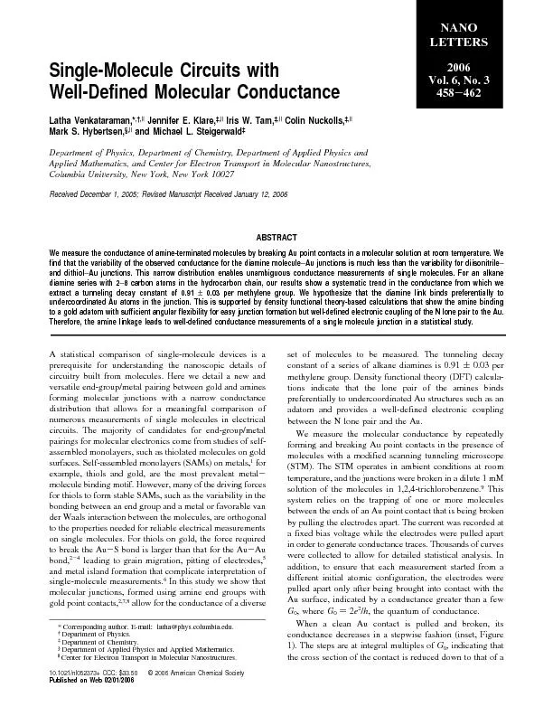 Single-MoleculeCircuitswithWell-DefinedMolecularConductanceLathaVenkat