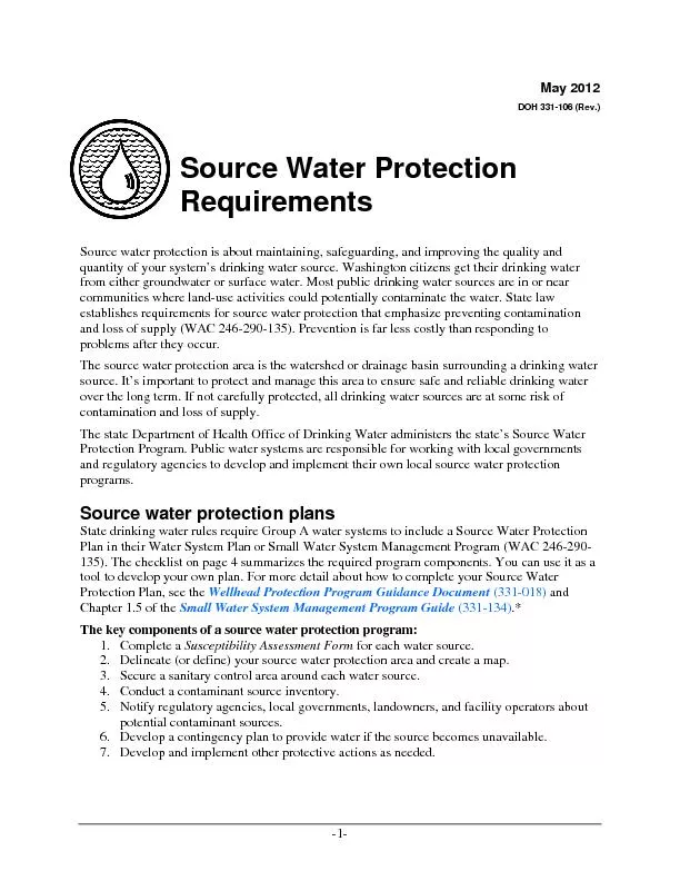 May 2012 DOH 331-106 (Rev.)Source water protection is about maintainin