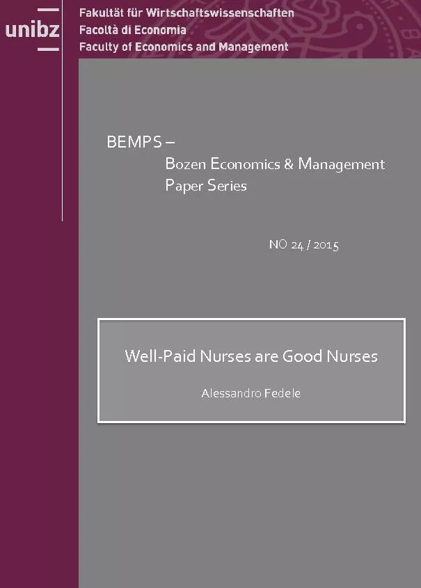 BEMPS ozenconomicsanagementapereriesNO / 2015WellPaid Nurses are Good